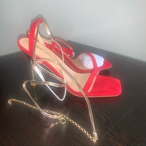 New Red faux suade size 6 heel sandals jolimall